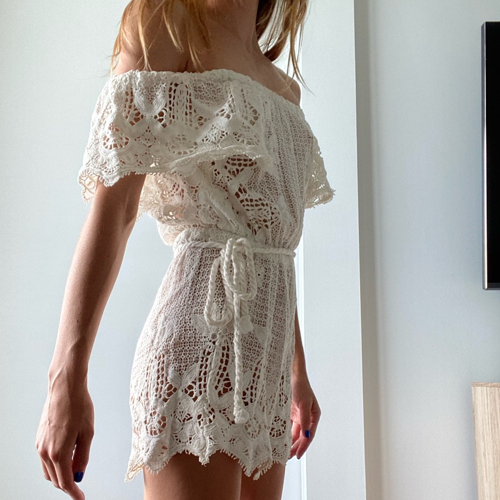 Very cute beach cover up/ romper/ jumper white lace details